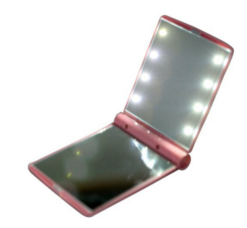 Makeup Cosmetic Folding Portable Compact Pocket Mirror with 8 LED Lights Lamps