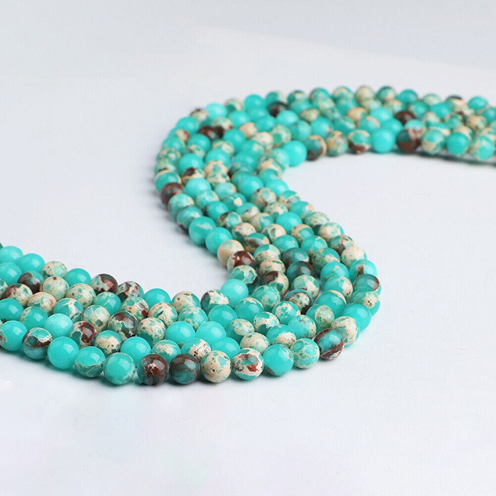 US 6/8/10mm Natural Stone Beads Sea Sediment Imperial Jasper Loose Spacer DIY