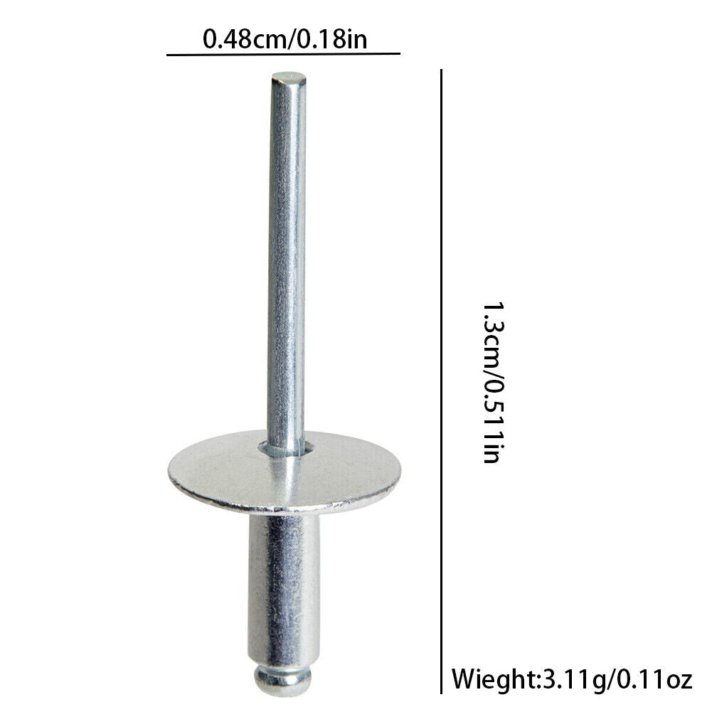 US100-200Pc 3/16" x 1/2" Pop Rivets Aluminum Dome Head Blind for Metal Fasteners