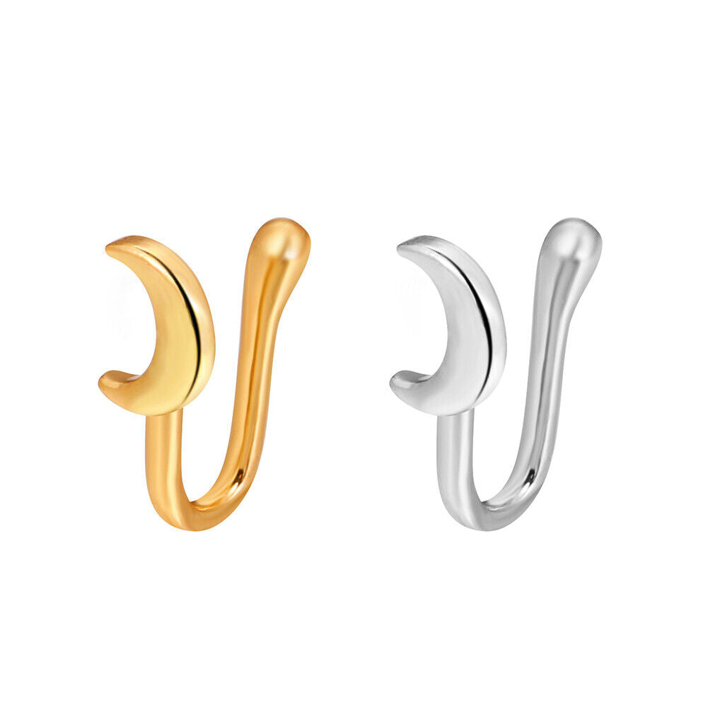 US 2 Pcs Star Heart Crown Nose Ring Copper Durable Fake Non-Pierced Nose Clip