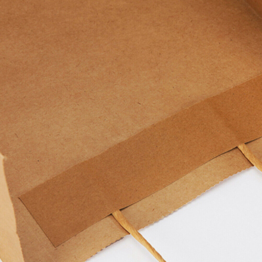 US 50 Pcs Brown Paper Shopping Kraft Retail Gift Merchandise Bags With Handles
