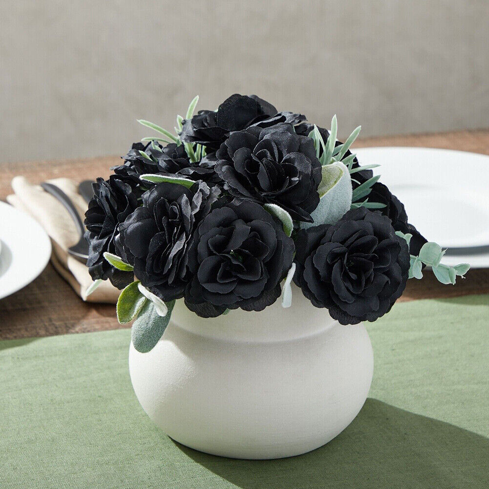 US 50-100Pc Artificial Black Rose Stemless Silk Flower Decoration Wedding 2.36''