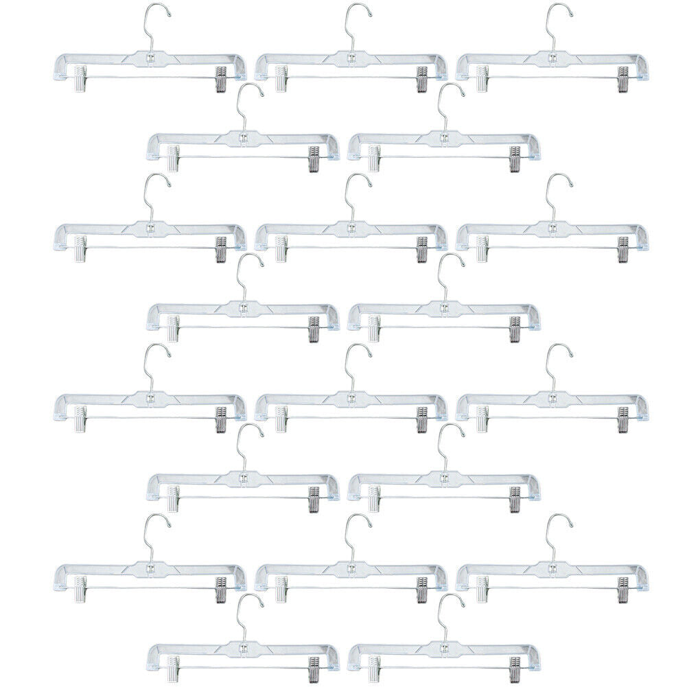 US 20 Pack 14 inch Clear Plastic Skirt and Pants Hangers  Adjustable Metal Clips