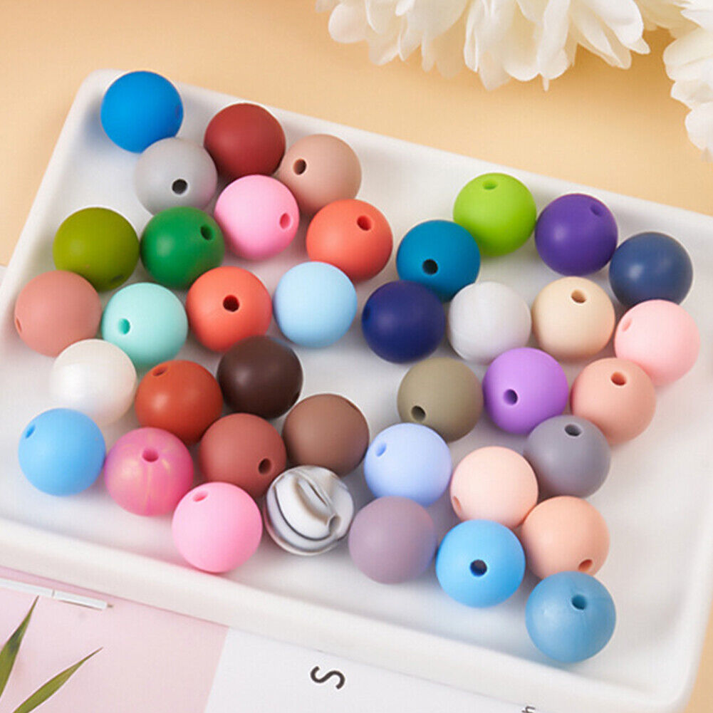 US 60-120Pc 15mm Bulk Assorted Rubber Large Round Silicone Loose Beads DIY Craft