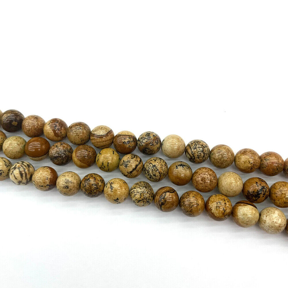 US 6/8/10 MM Picture Jasper Beads Grade AAA Genuine Natural Gemstone Round Loose