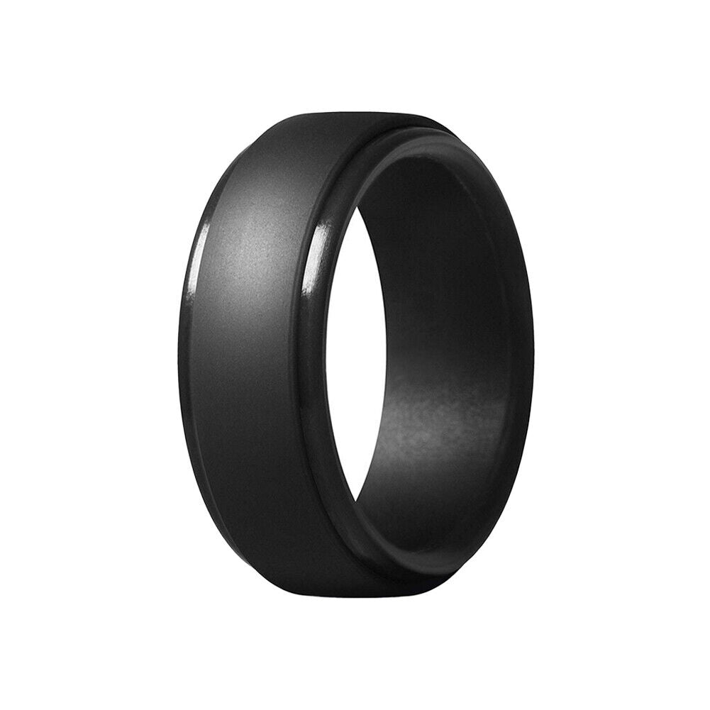 US 1-2 Pcs Men's Black Polish 9mm Silicone Wedding Ring Band Rubber Engagement