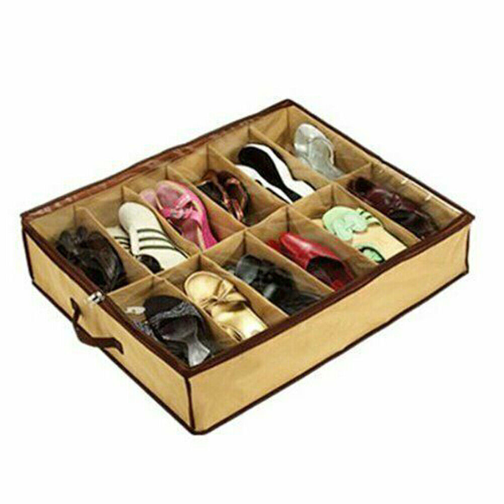 US 2-4 Pack Under Bed Shoe Storage Organizer Holder Shoes Closet Box Bag Zipper