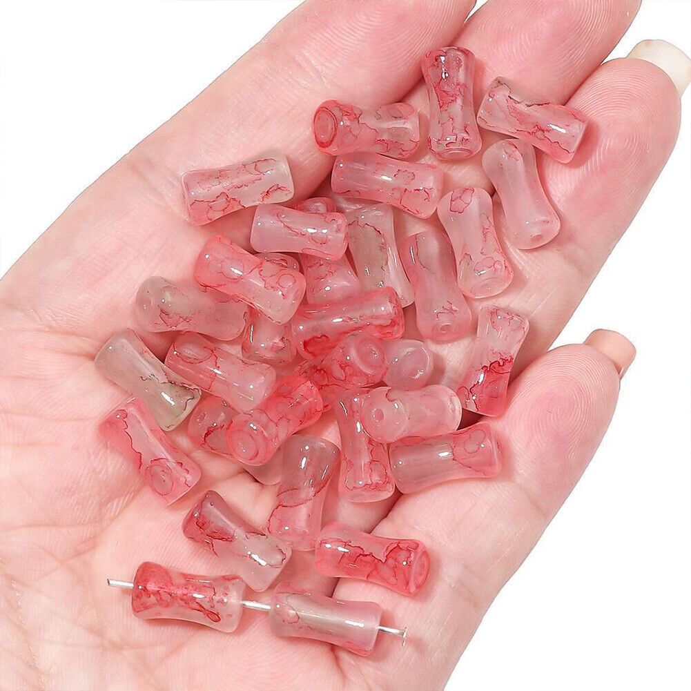 US 100-200 Pack Natural Jadeite Column Stone Beads Tube Bamboo Shape Jade Stone