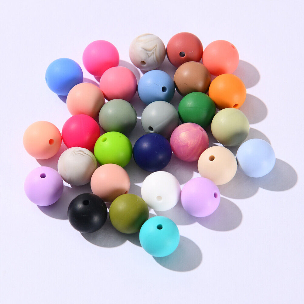 US 60-120Pc 15mm Bulk Assorted Rubber Large Round Silicone Loose Beads DIY Craft