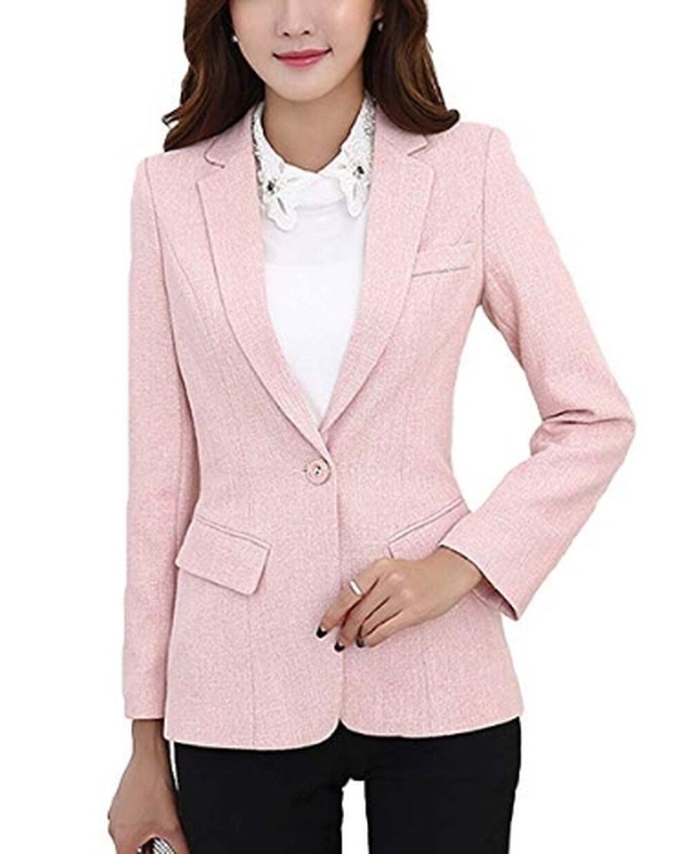 MFrannie Womens Cotton & Linen Tweed Blazer One Button Office Work Jacket