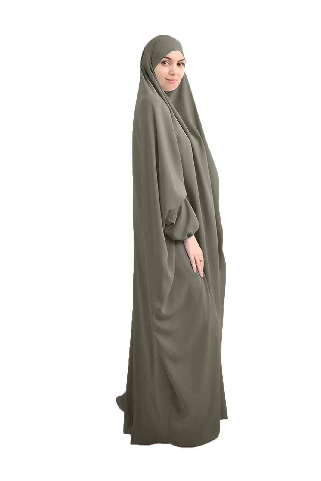 Women Muslim  Long Dress One-Size Overall Hijab Thobe Hooded Dress