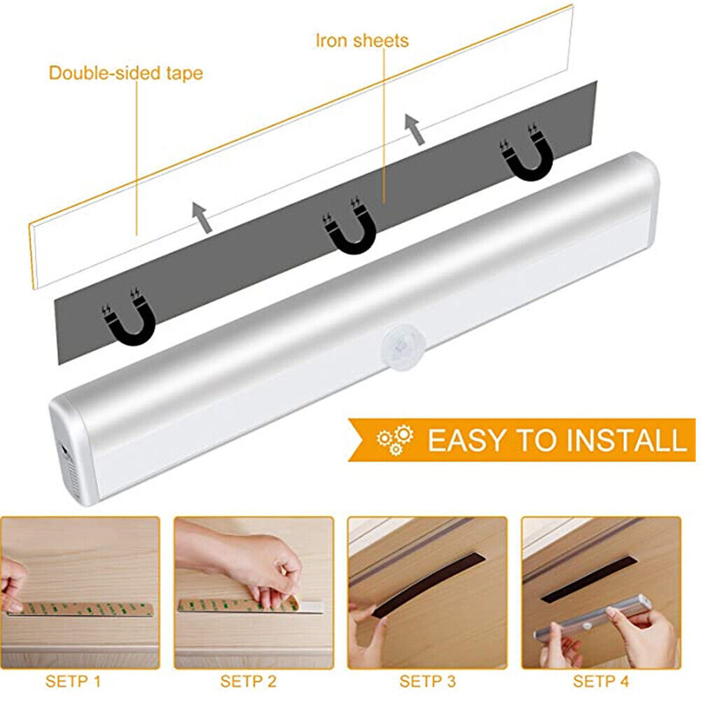 US 10 LED Motion Sensor Closet Lights Cordless Under Cabinet Lightening Bar