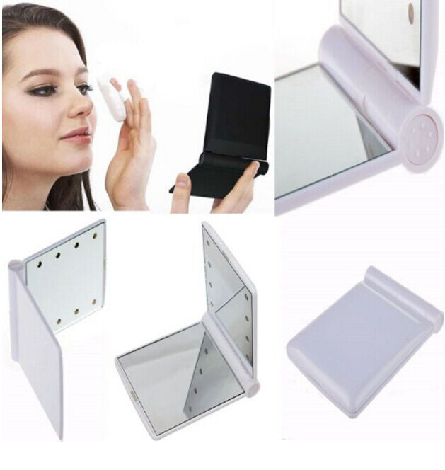 Makeup Cosmetic Folding Portable Compact Pocket Mirror with 8 LED Lights Lamps