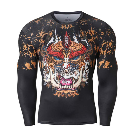 Men's Novelty Cycling Compression Top Long Sleeve Shirt Tattoo Pattern Fall Gear