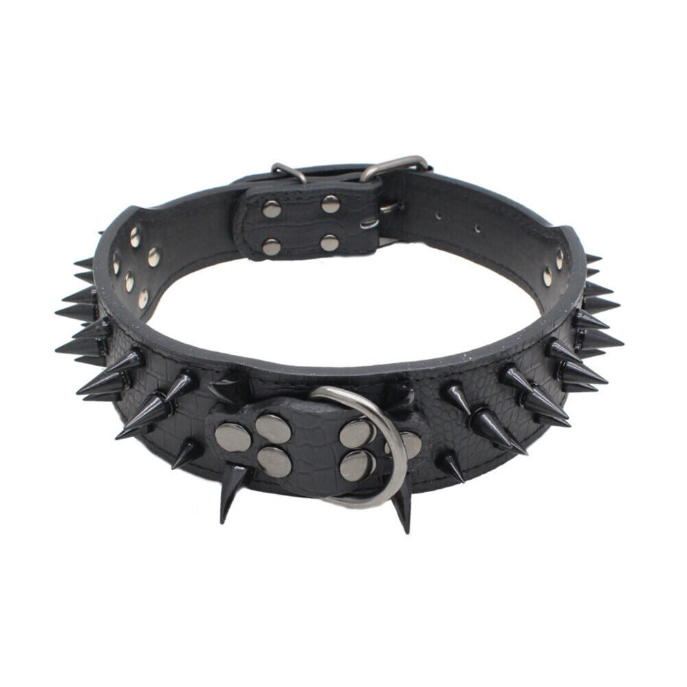 US Dog Collar Sharp Gold Spikes Spike Rivet Adjustable PU Leather 2" wide S M L