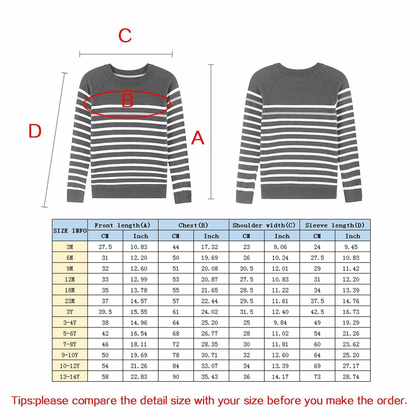 Sweater for Kid Baby Boy Toddler Soft Cute Crew Neck Stripe Long Sleeve Pullover