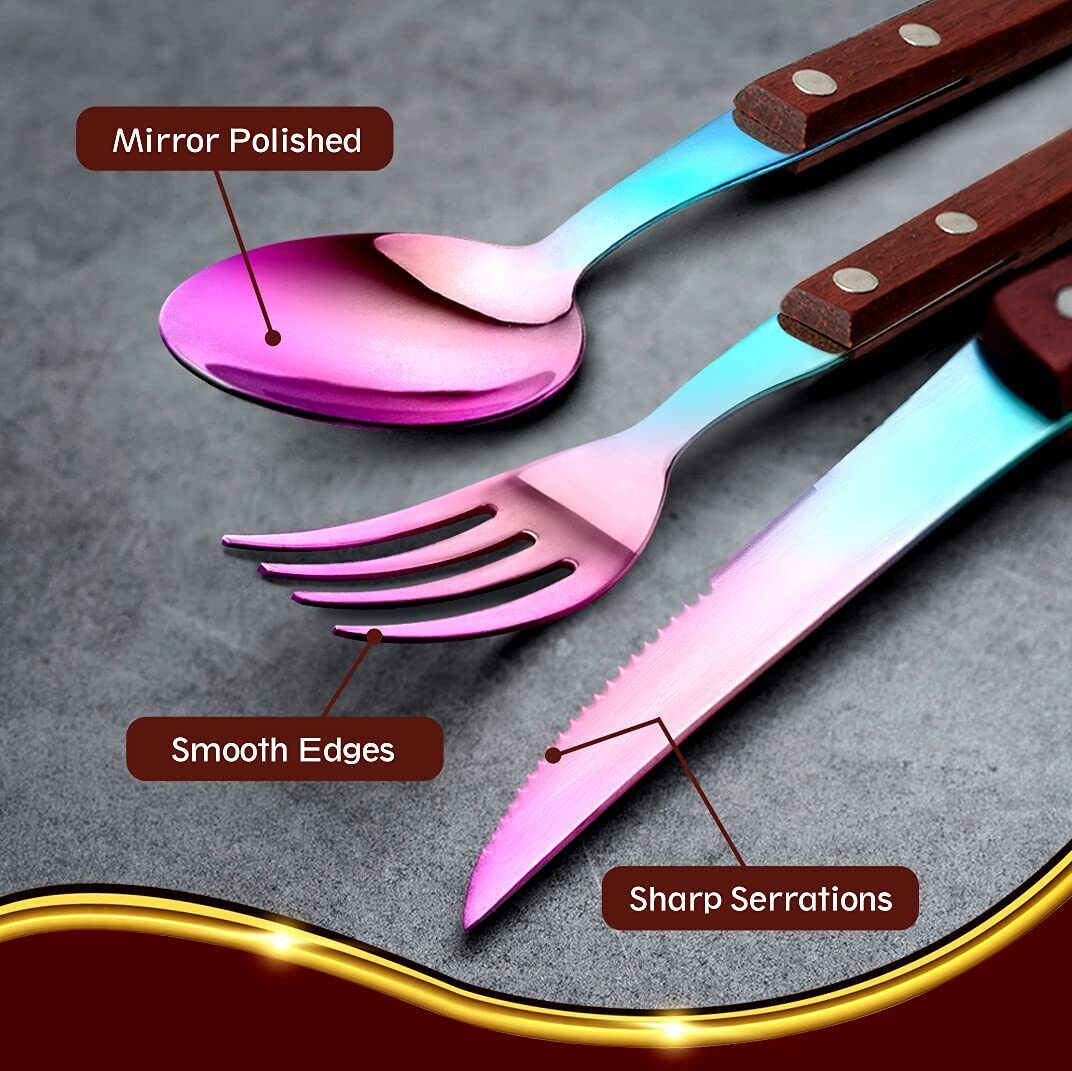 Reusable Camping Travel Utensils with Carrying Pouch， Flatware Set of Stainless
