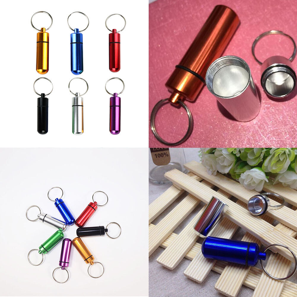 US 6-12 Aluminum Metal Pill Box Case Organizer Keychain Outdoor Medicine Bottle