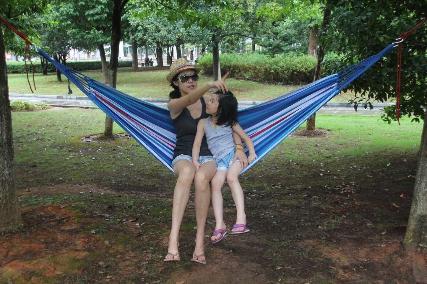 Double Layered Cotton Fabric Travel Camping Hammock,78.75''x31.5'', max 308 lbs