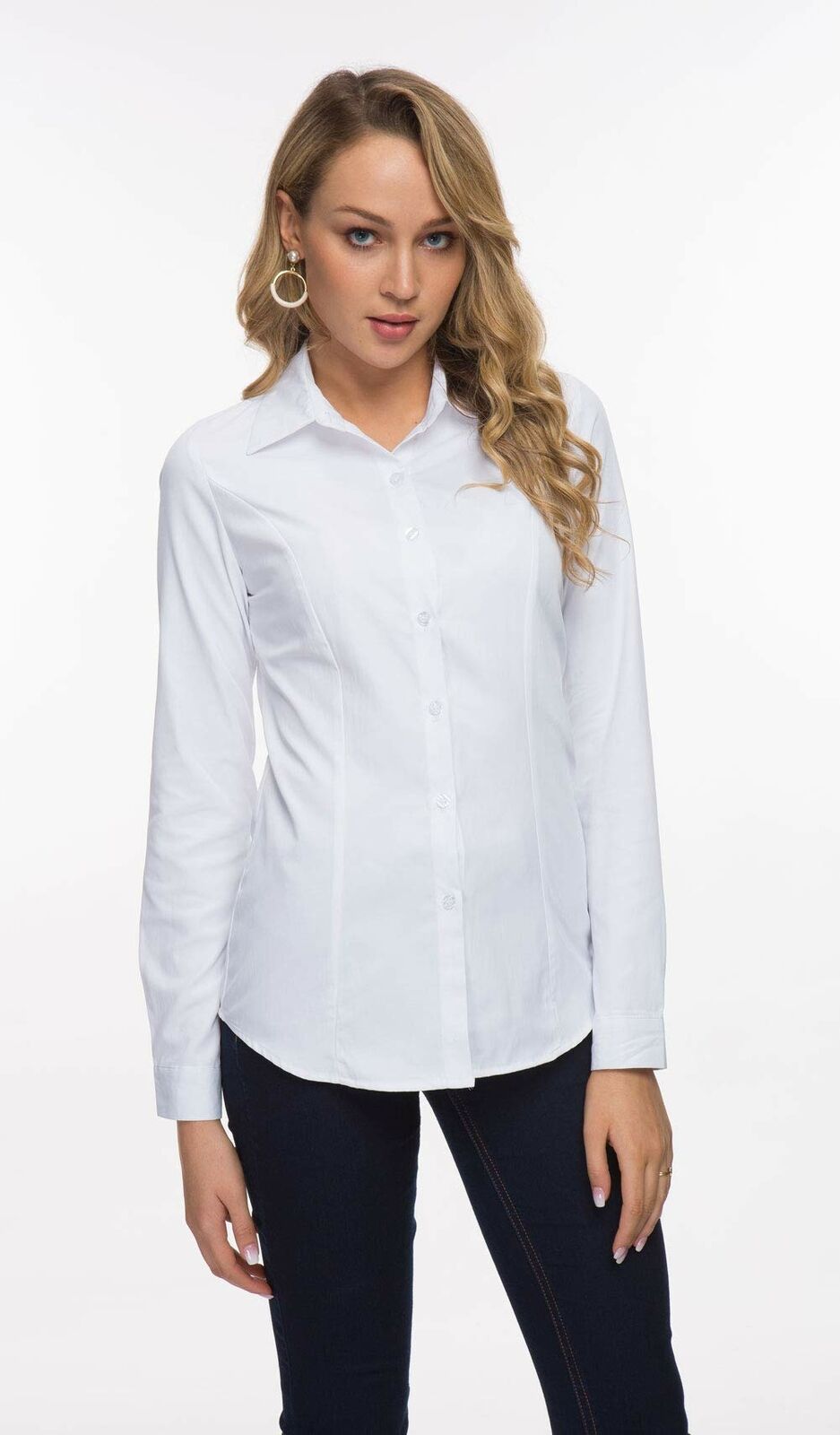 Women's Simple Button Down Shirt Long Sleeve Formal Work Blouse