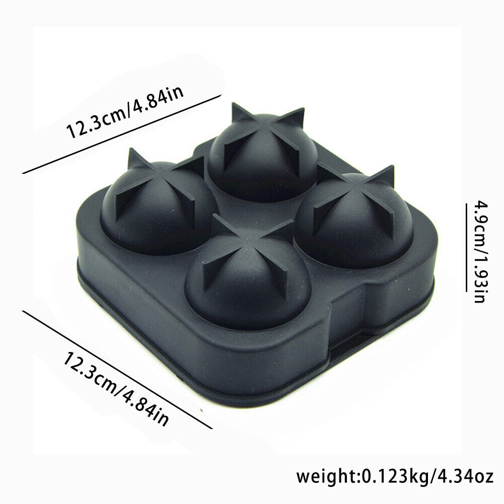 US 2-4 Pack 4-Slot Ice Ball Sphere Cube RoundTray Silicone Mold Cocktail Whiskey