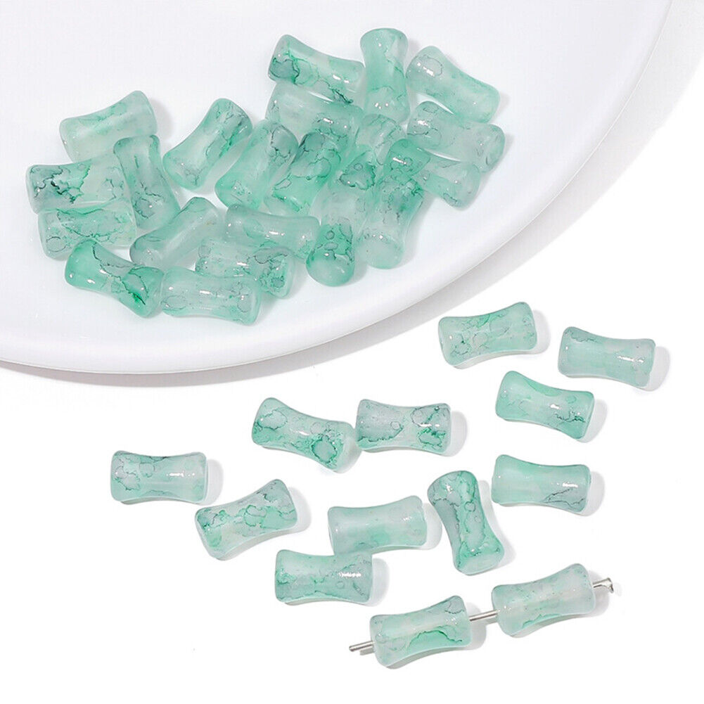 US 100-200 Pack Natural Jadeite Column Stone Beads Tube Bamboo Shape Jade Stone