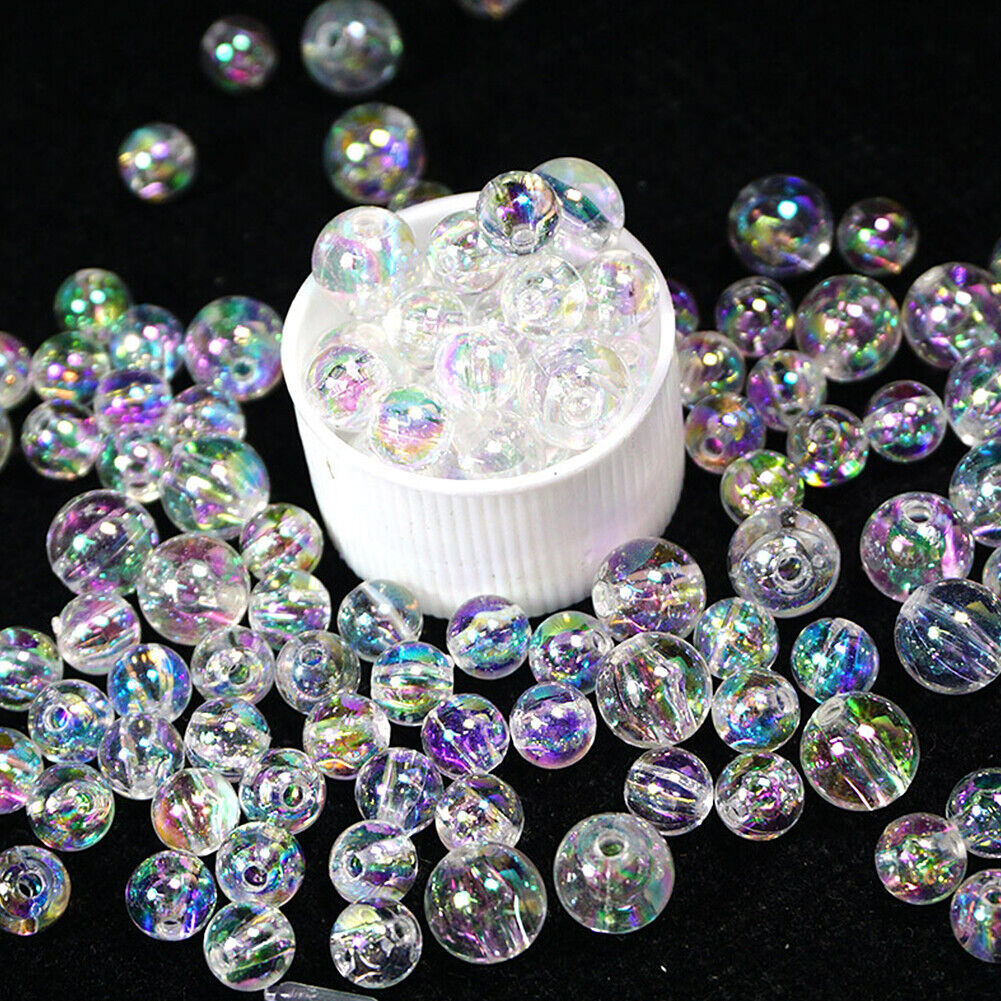 US 60~240 Pcs 6~10mm Plastic Acrylic Round Loose Clear/AB Bubble Beads with Hole