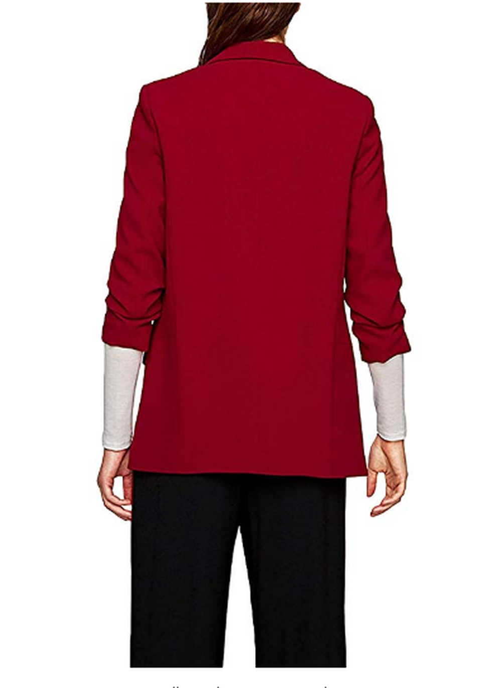 MFrannie Womens Solid Open Front Shirring 3/4 Sleeve Work Blazer