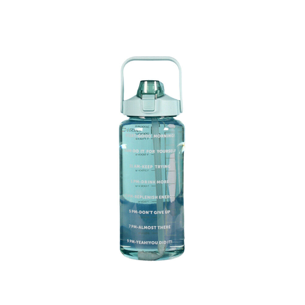 US 1-2 Pc Motivational Half Gallon/64 oz Water Bottle w/ Time Marker with straw