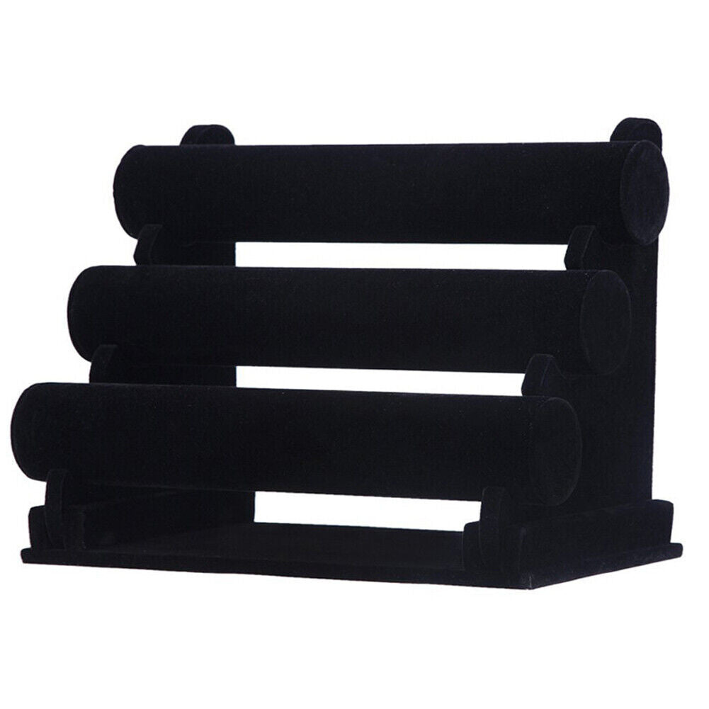 US 1-2 Pc 3 Tier Black Velvet Jewelry Display Organizer Stand, 12 x 9 x 7 in