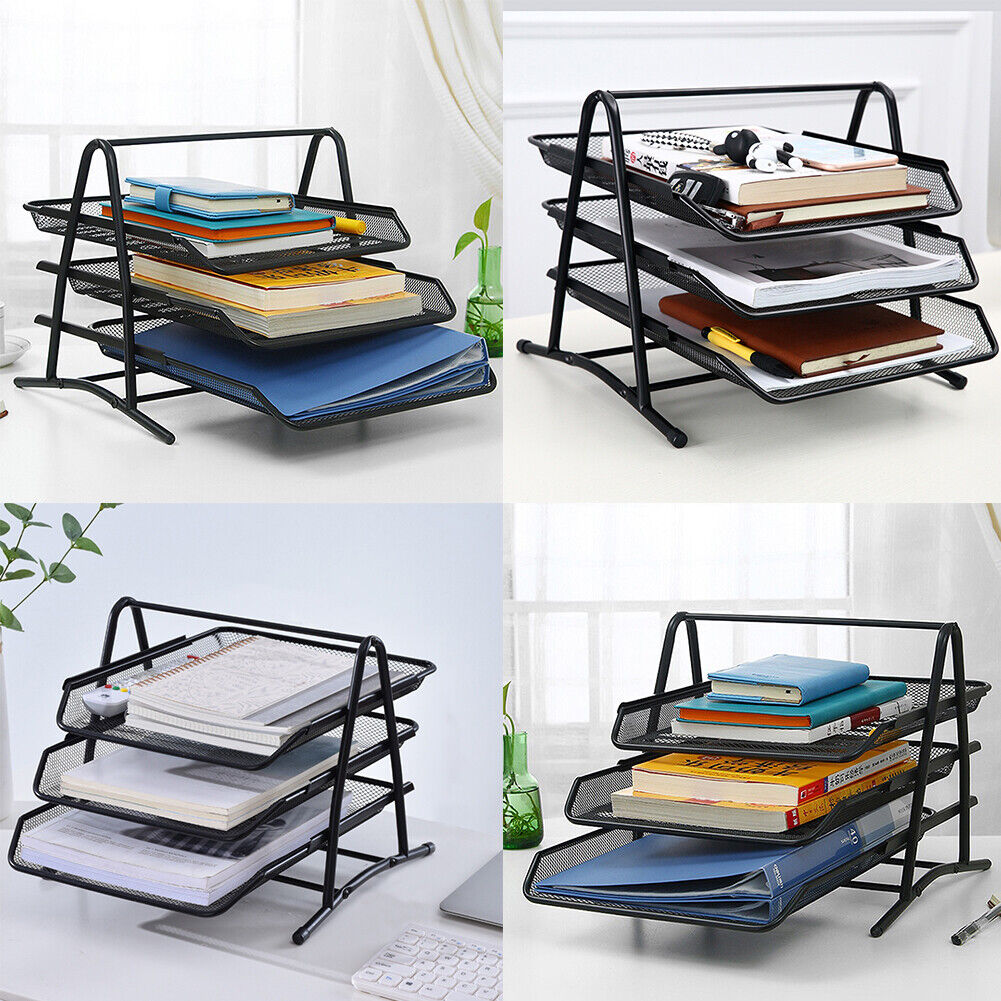 US Mesh Notebook Letter Tray 3 Tier Desk Organizer For Office Supplies Folders