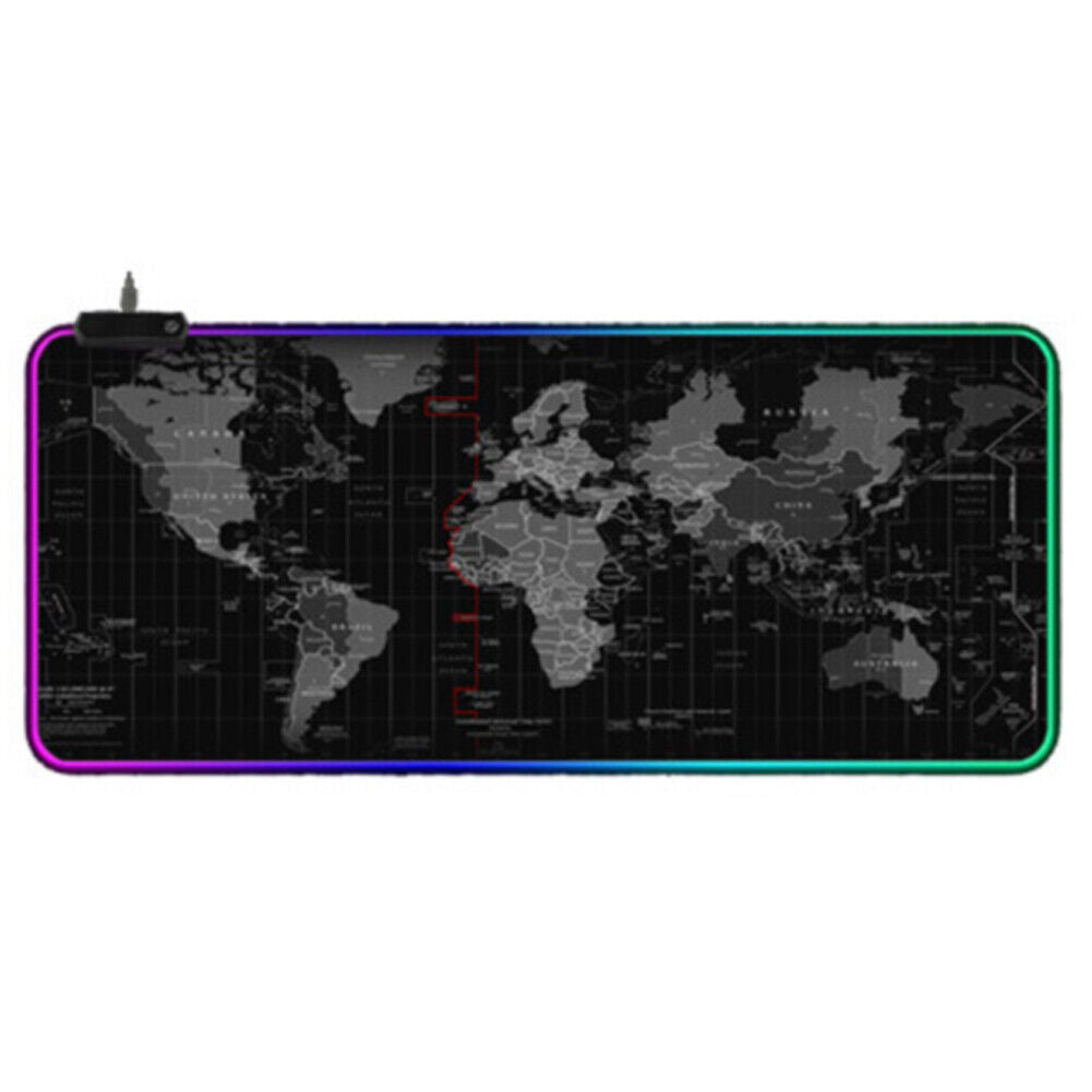 US RGB LED Extra Large Soft Gaming Mouse Pad Oversized World Map 31.5x12''