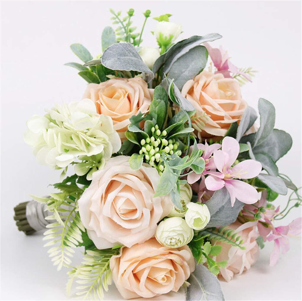 Bridal Holding Wedding Bouquet Fabric Light Coral Ivory Rose Peony Mix Flowers