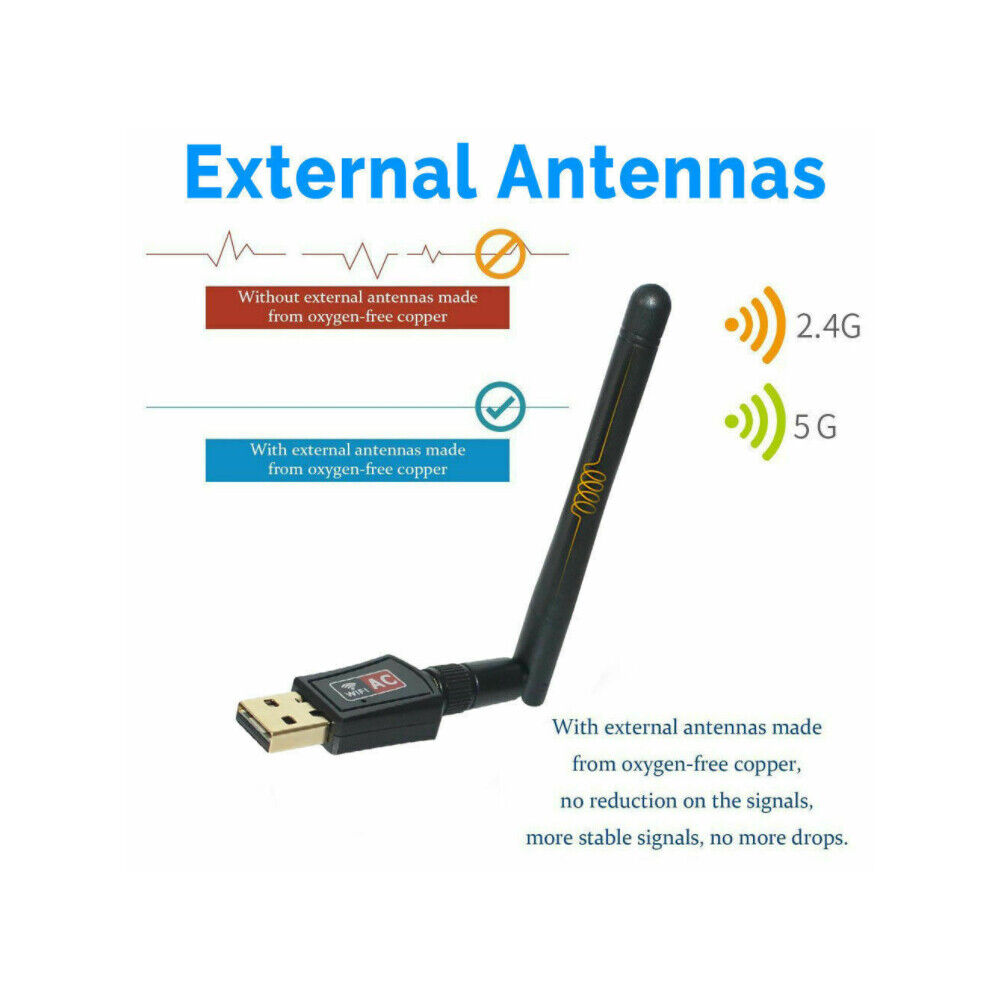 US USB WiFi Adapter Dual Band 600Mbps Signal Booster Range Extender Antenna