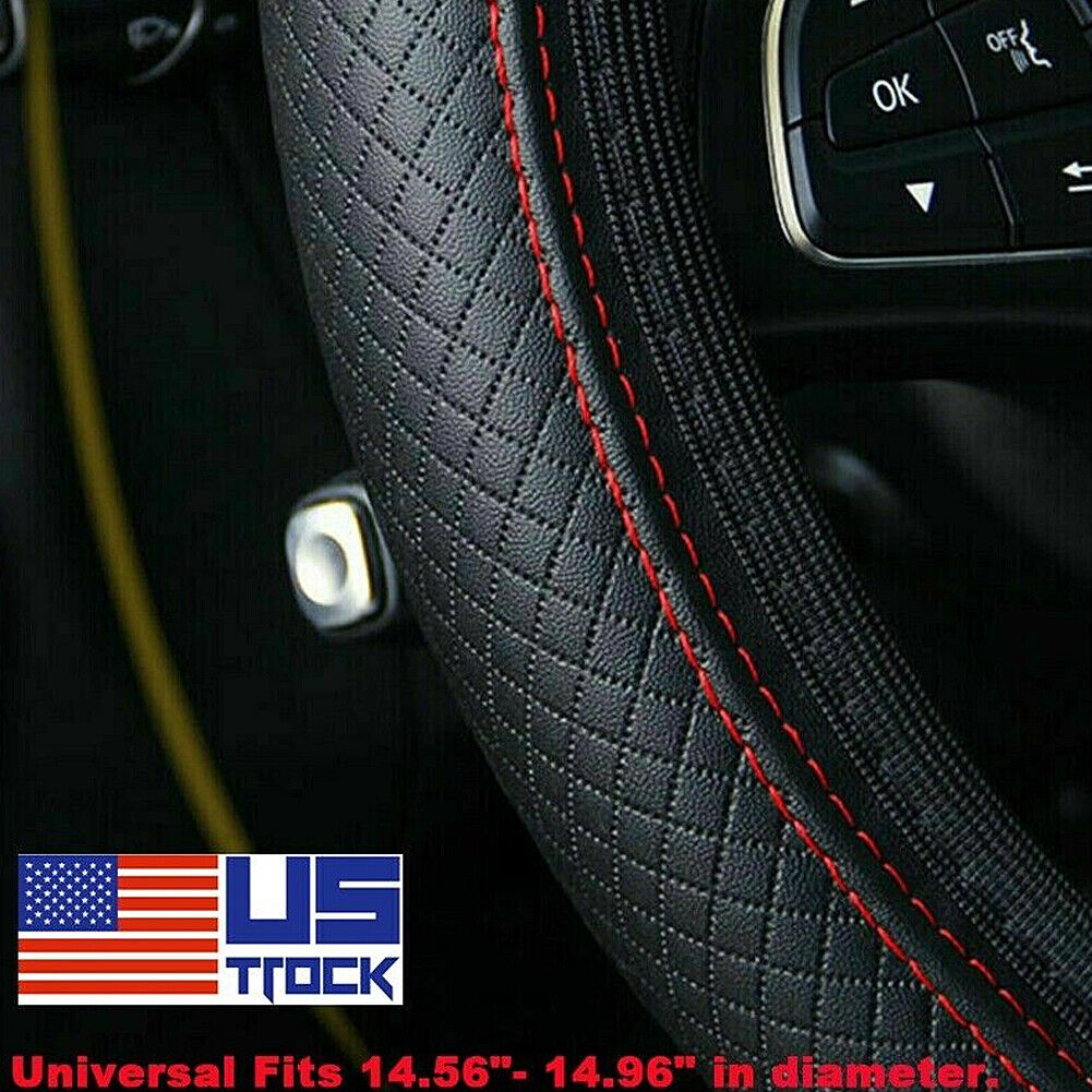 US 2-4Pc Leather Car Steering Wheel Cover 15 Inch 15'' Non-Slip Grip Protector