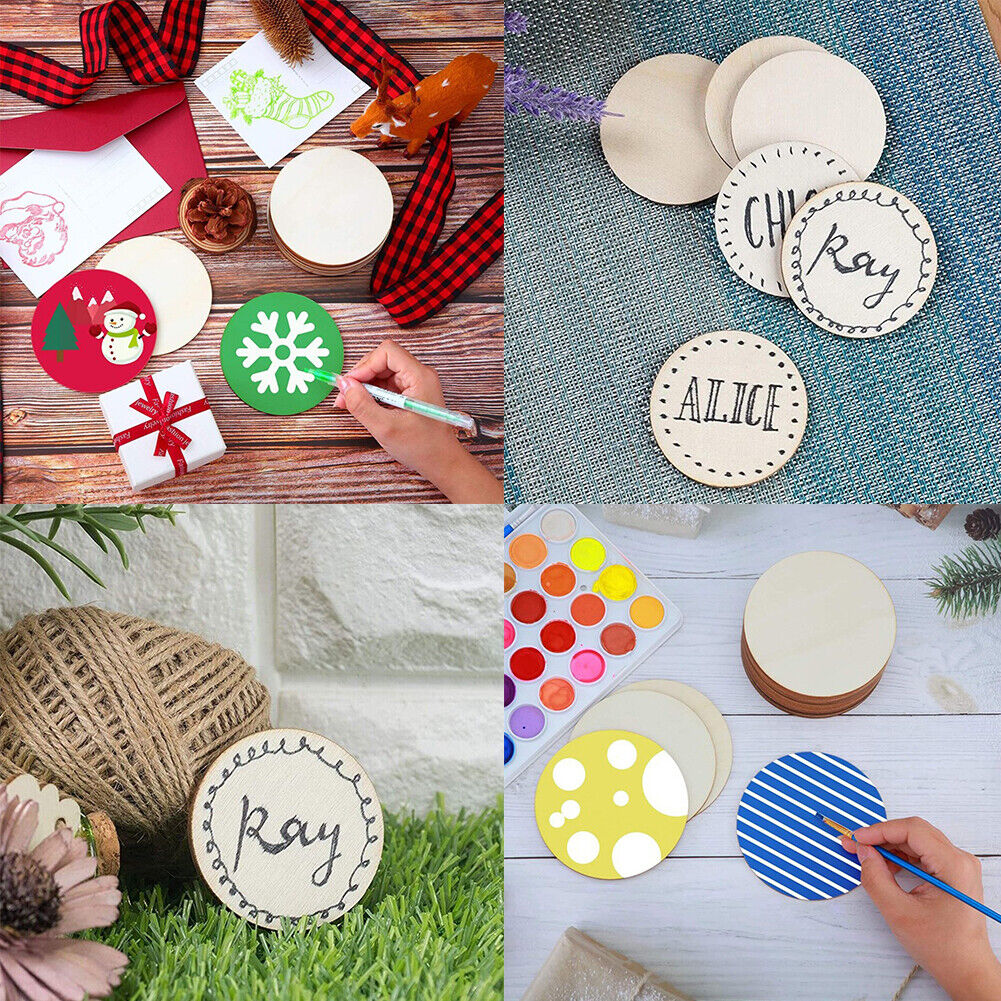 US 50-100 Pack Unfinished Wooden Circle Coaster Wood Round Cutout DIY Crafts 2"