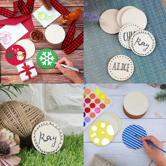 US 50-100 Pack Unfinished Wooden Circle Coaster Wood Round Cutout DIY Crafts 2"