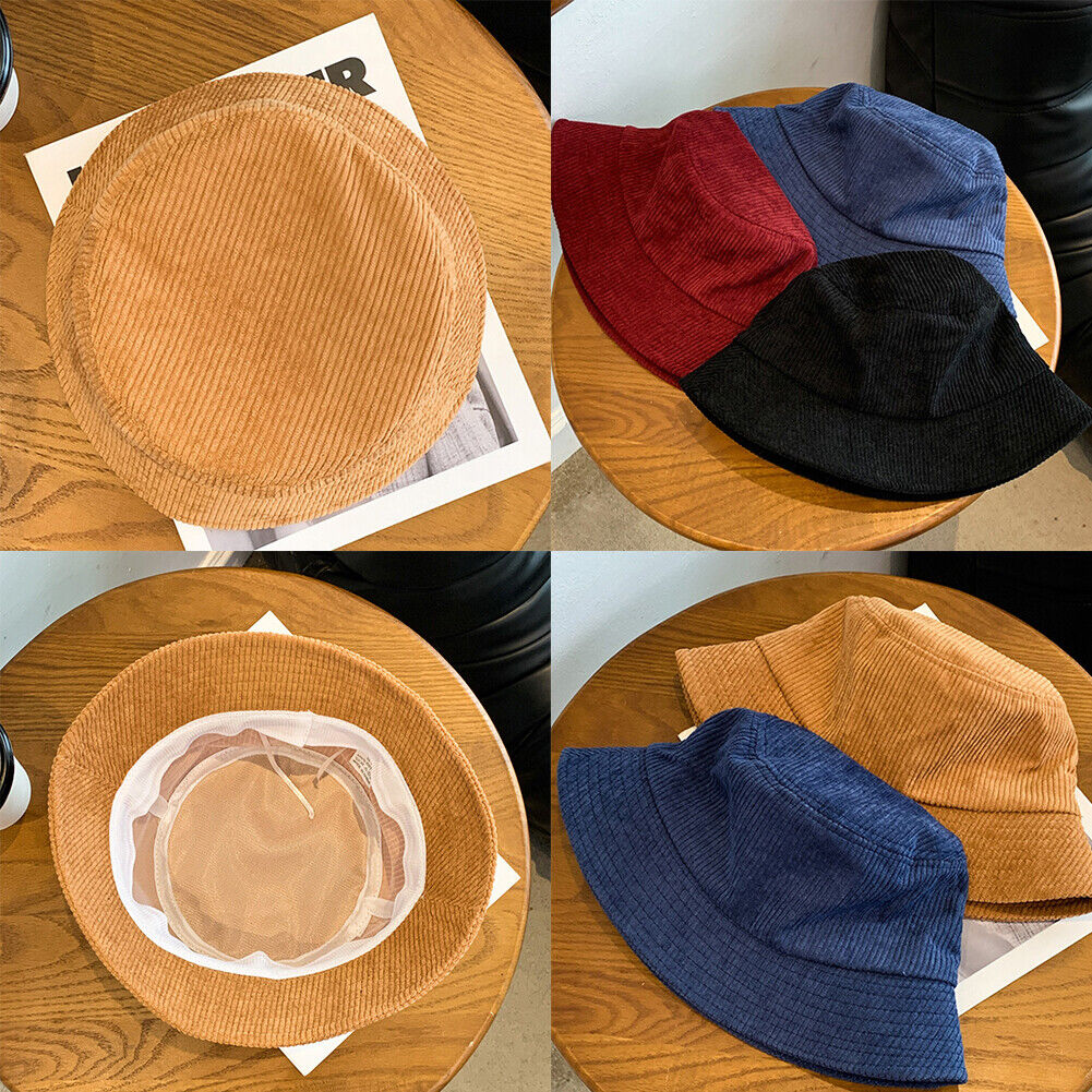 US 1-2 Pack Corduroy Bucket Hat Double Sided Fisherman's Cap Teens Men Women