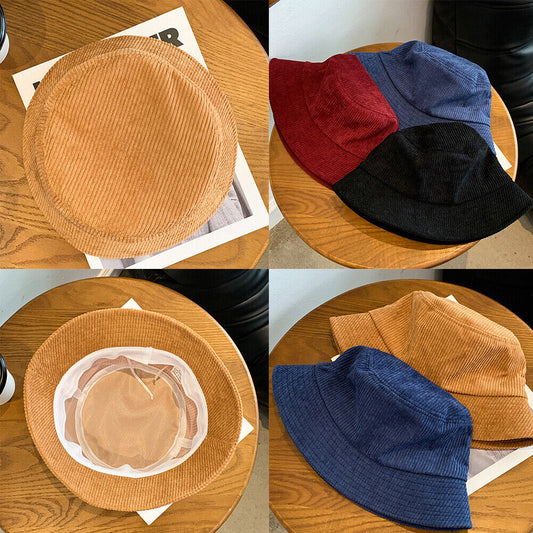 US 1-2 Pack Corduroy Bucket Hat Double Sided Fisherman's Cap Teens Men Women