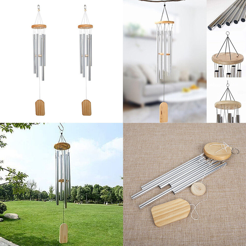 US 2-4 Pcs 25.6 Inch Wind Chime Outdoor Sympathy Chapel Bells Wood 6 Tuned Tubes