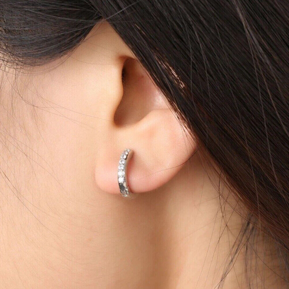 US 1-2 Pairs Womens 925 Sterling Silver CZ Huggie Hoop Earrings Non-Tarnish Gift