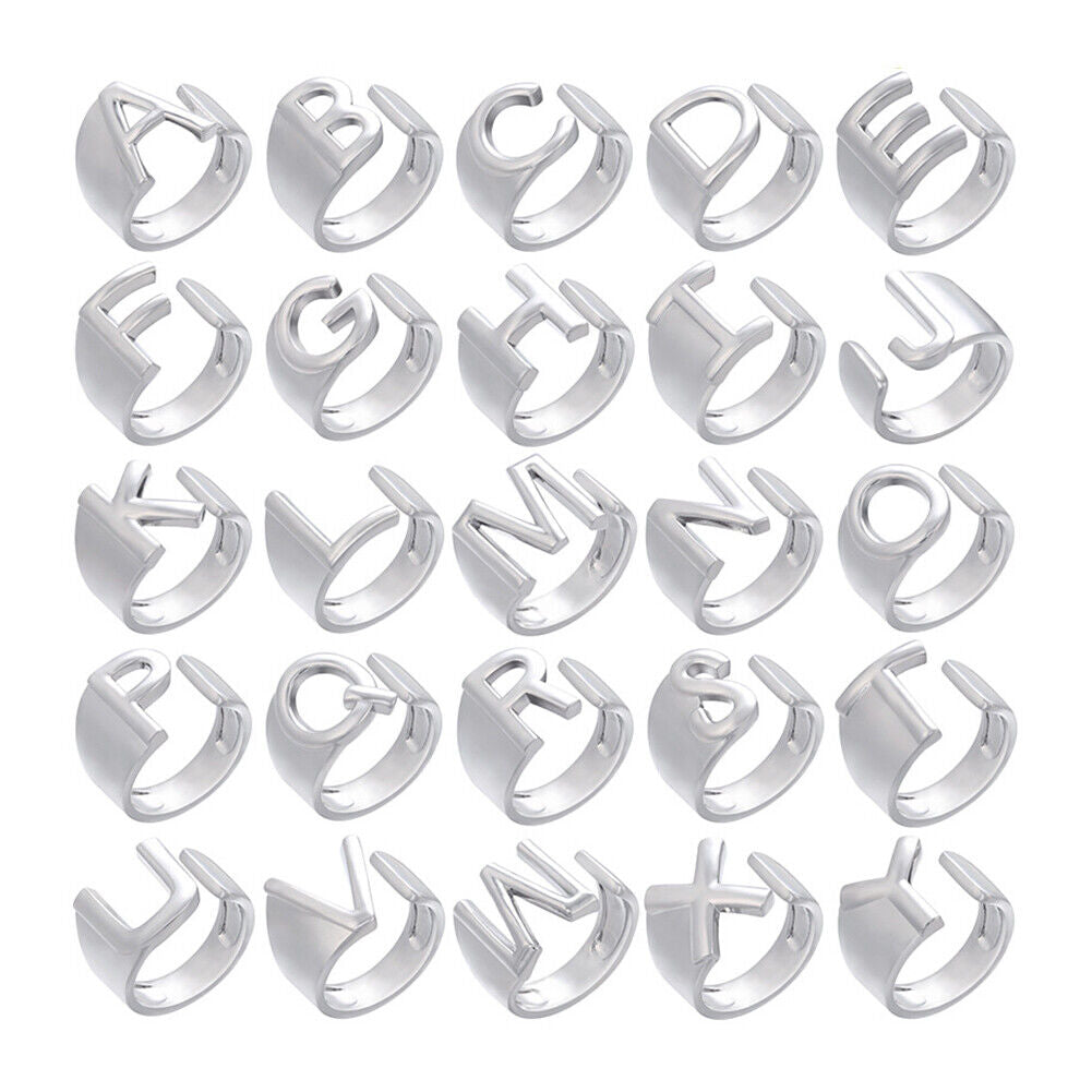 US Alphabet Letter A to Z Resizable Knuckle Ring Initial Gold Silver Letter Ring