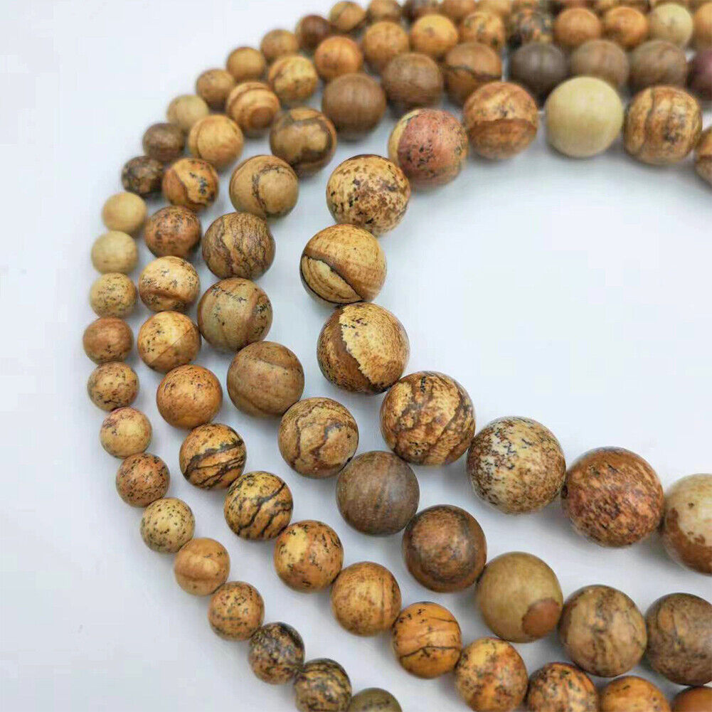 US 6/8/10 MM Picture Jasper Beads Grade AAA Genuine Natural Gemstone Round Loose