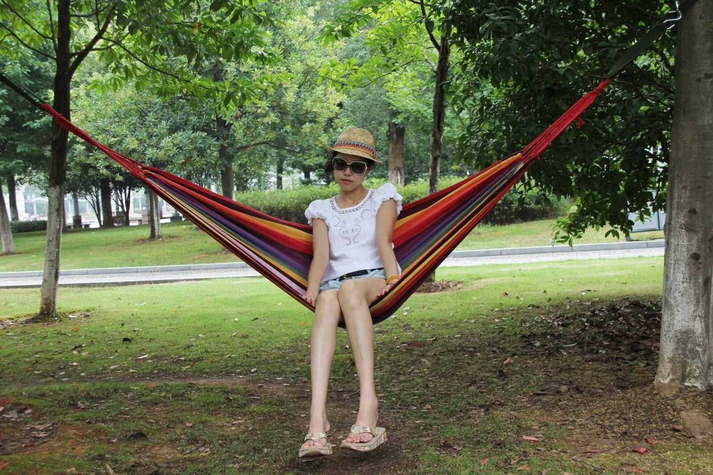 Double Layered Cotton Fabric Travel Camping Hammock,78.75''x31.5'', max 308 lbs