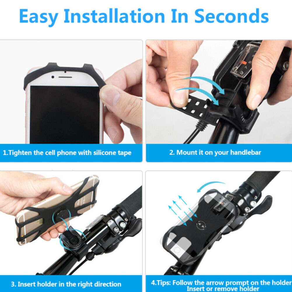 US 1-2 Pack Silicone Cell Phone Mount Holder GPS MTB Bike Bicycle 360 Rotation