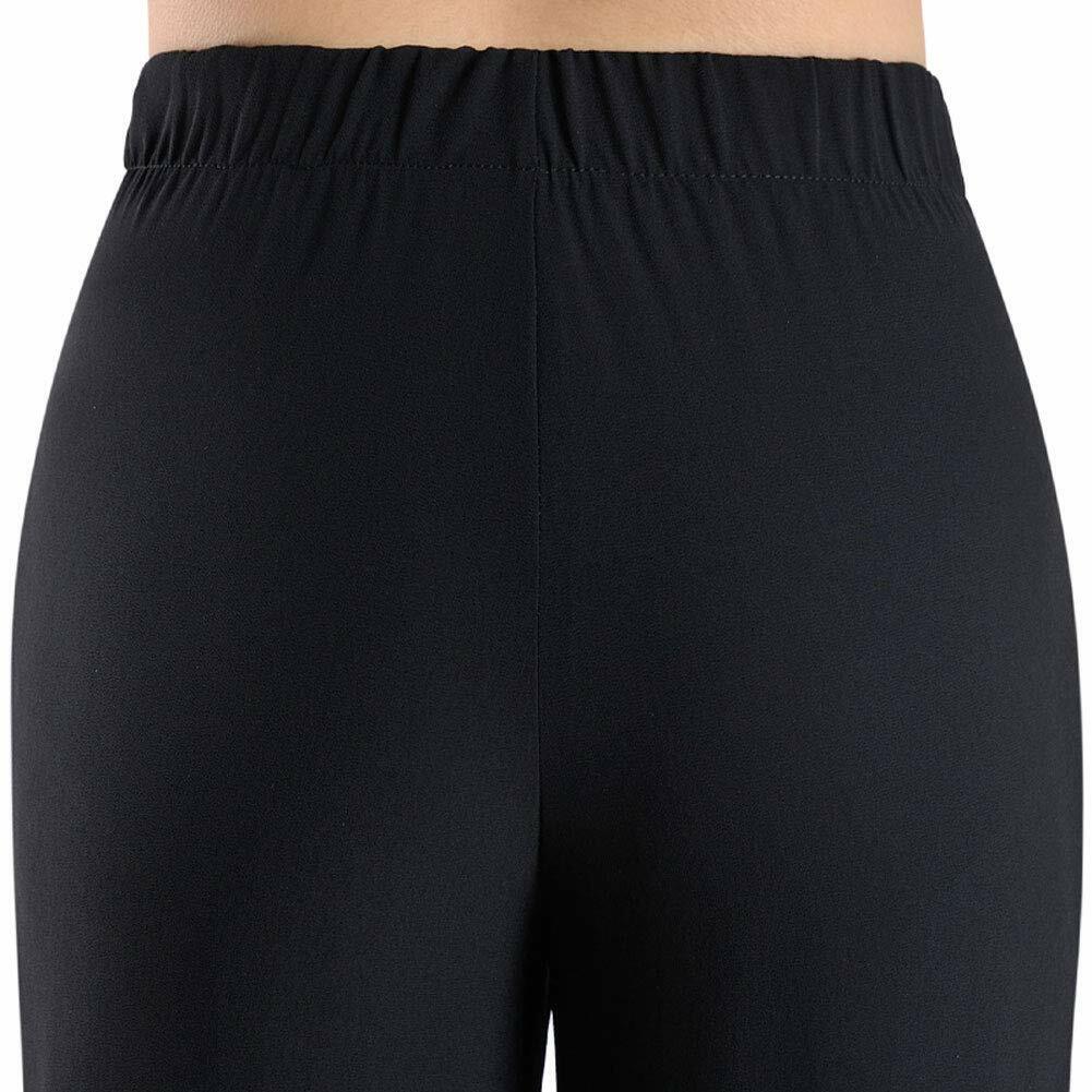 Womens Chiffon Elastic Waist Fold-Over Elephant Flare Wide Leg Trousers Pants