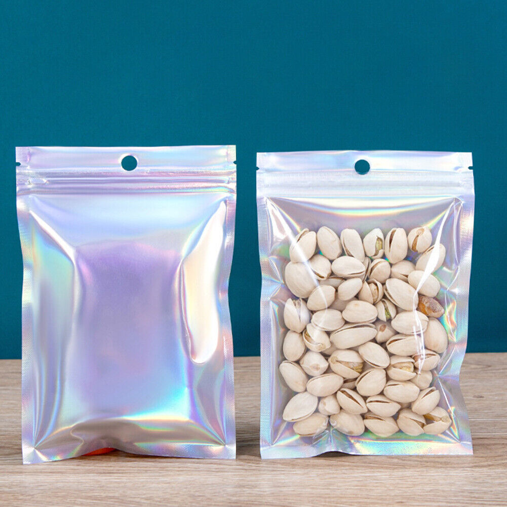 US 50-100 Pack Aluminum Foil Pouch Plastic Packaging Self Seal Laser Zipped Bags