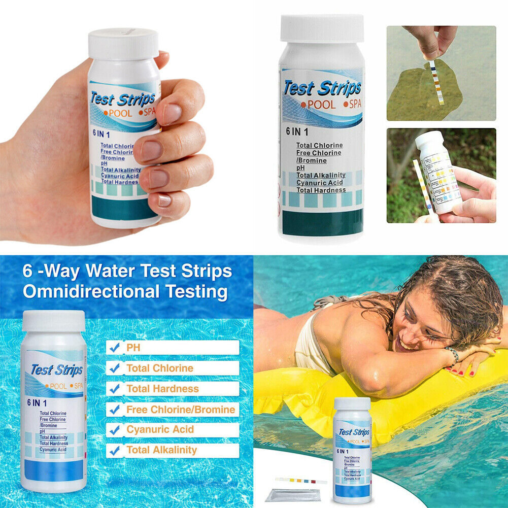 US 100-200 Pc 6IN1 Chlorine Dip Pool Test Strips Swimming Pool Spa PH Tester Kit