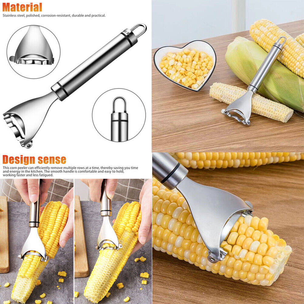 US 2-4 Pack Stainless Steel Corn Cob Peeler Remover Kernel Cutter Thresher Tool
