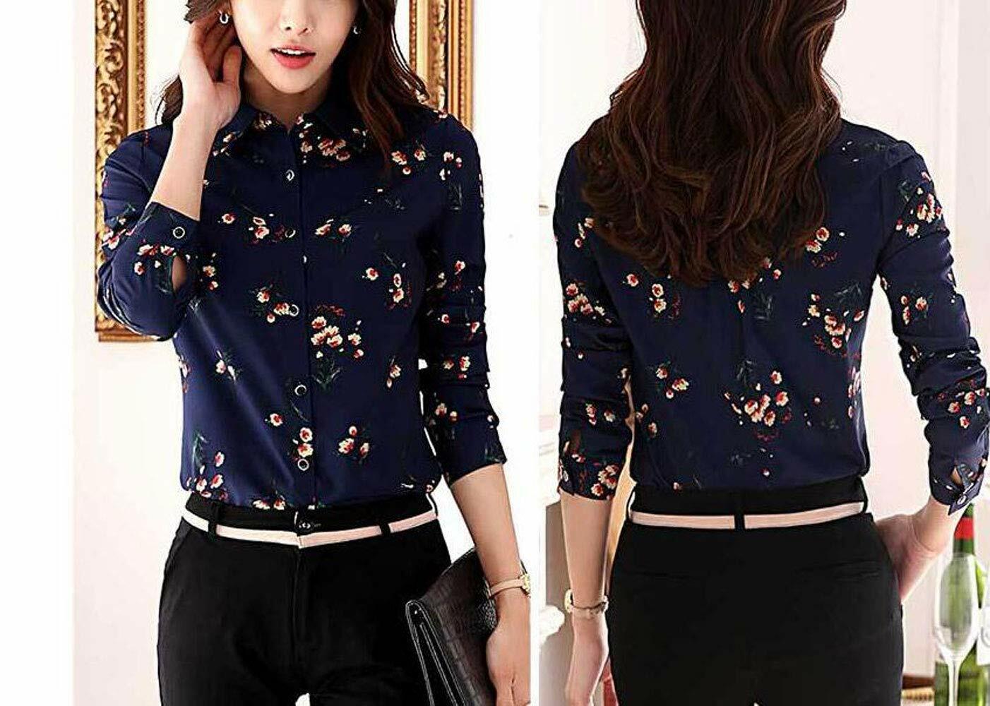 Women's Button Down Long Sleeve Printed Shirt Tailored Blouse